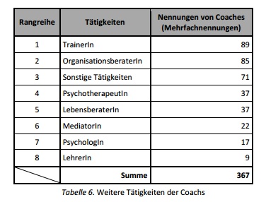 Tabelle 6. Weitere Tätigkeiten der Coachs