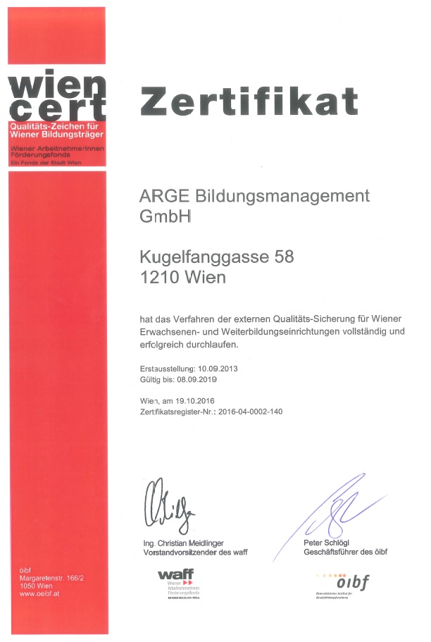 Wien-Cert Zertifikat